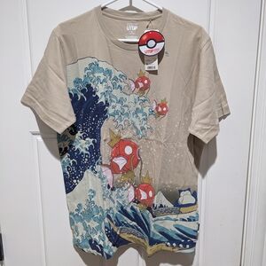 Uniqlo Beige Tee with Blue and Red Pokemon Design